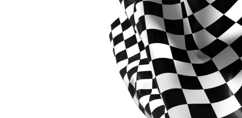  Image of motor racing black and white checkered finish flag waving