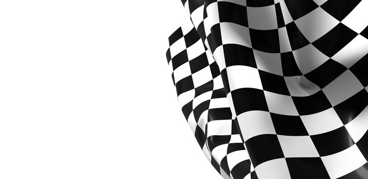  Image of motor racing black and white checkered finish flag waving