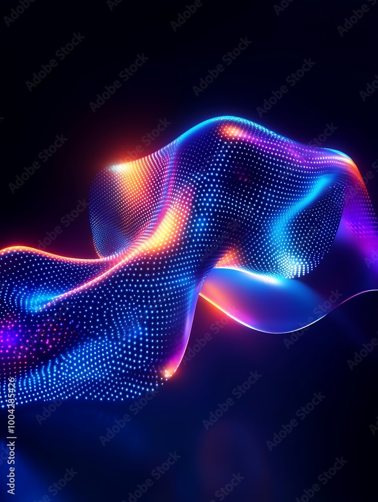 Poster abstract glowing wave of colorful light creating a dynamic and vibrant visual effect on a dark backg