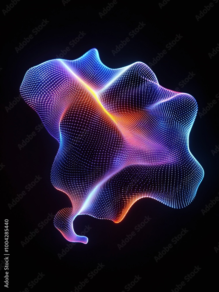 Poster abstract glowing wave pattern in vibrant colors on a black background. a minimalist poster in metall