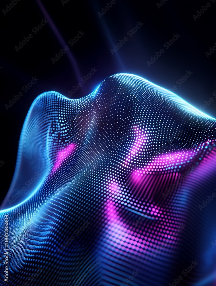 Poster abstract glowing waves in vibrant colors create a captivating digital texture on a dark background. 