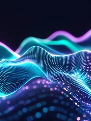 Abstract glowing waves in vibrant colors, representing digital data flow and innovation. A minimalist poster in metallic and chrome gradient style.