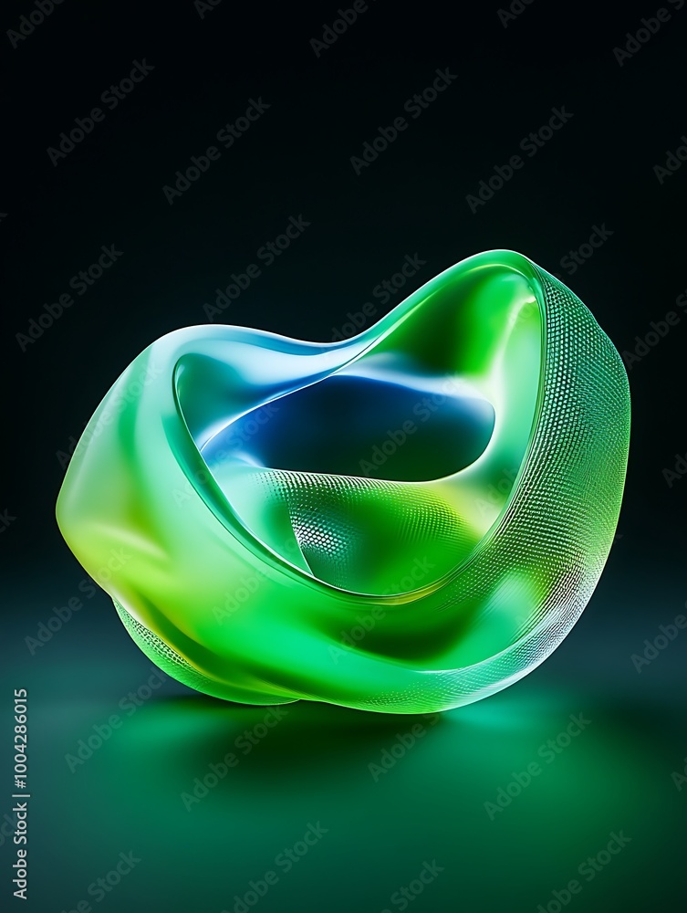 Poster abstract green and blue fluid shape on dark background, showcasing dynamic design and vibrant colors