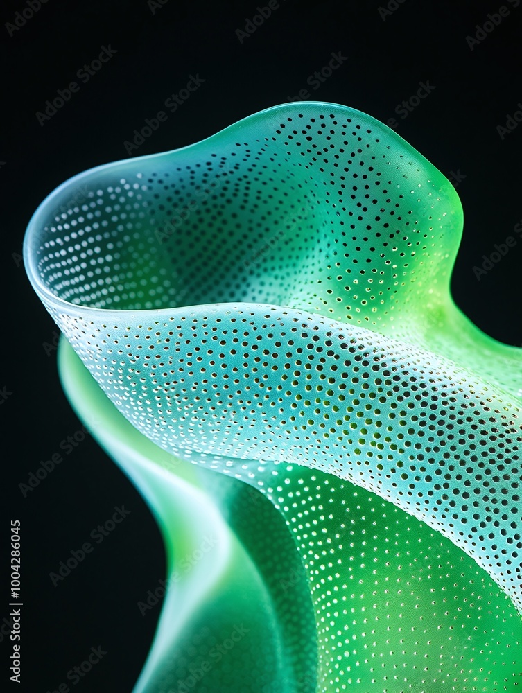 Poster abstract green and blue wave pattern with dotted texture on a black background. a minimalist poster 