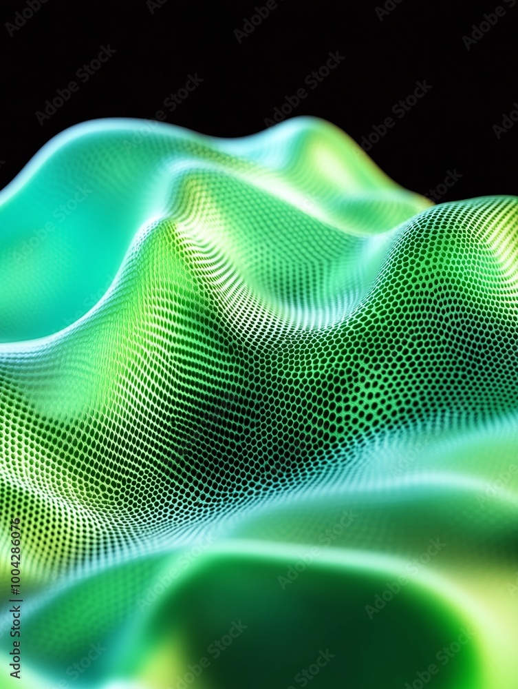 Poster abstract green and blue wave patterns create a mesmerizing visual effect on a black background. a mi