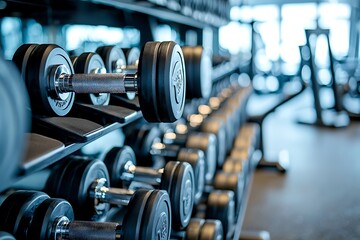 dumbells collection in empty modern gym