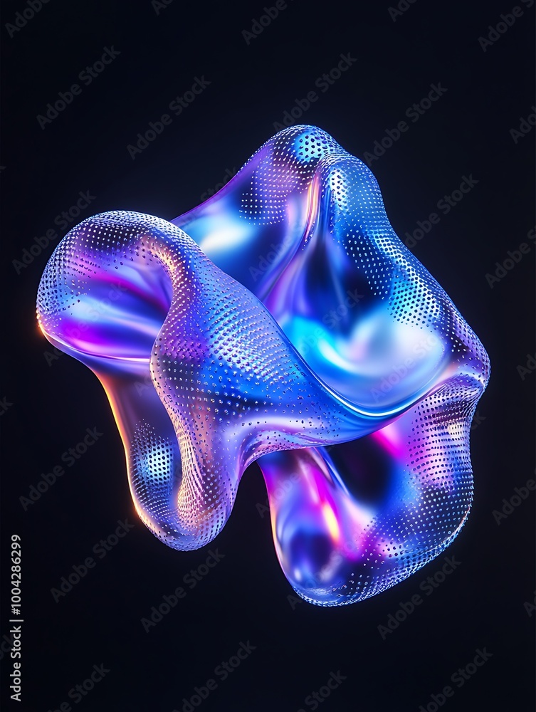 Poster abstract illuminated form with vibrant colors and smooth curves on a dark background. a minimalist p