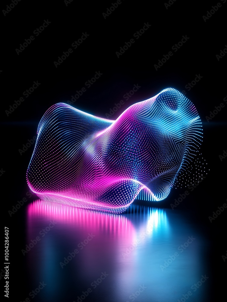Poster abstract illuminated wave forms in vibrant colors against a dark background, creating a stunning vis