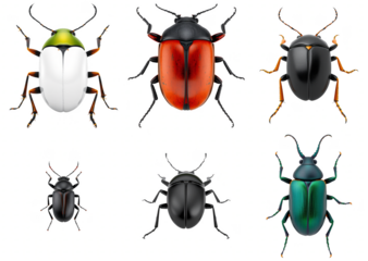 Realistic Beetle Illustrations Set on Transparent Background - Clear Background PNG Insect Design Elements