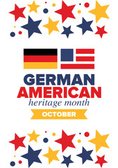 German-American Heritage Month. Happy holiday celebrate annual in October. Germany and United States flag. Culture month. Patriotic design. Poster, card, banner, template. Vector illustration