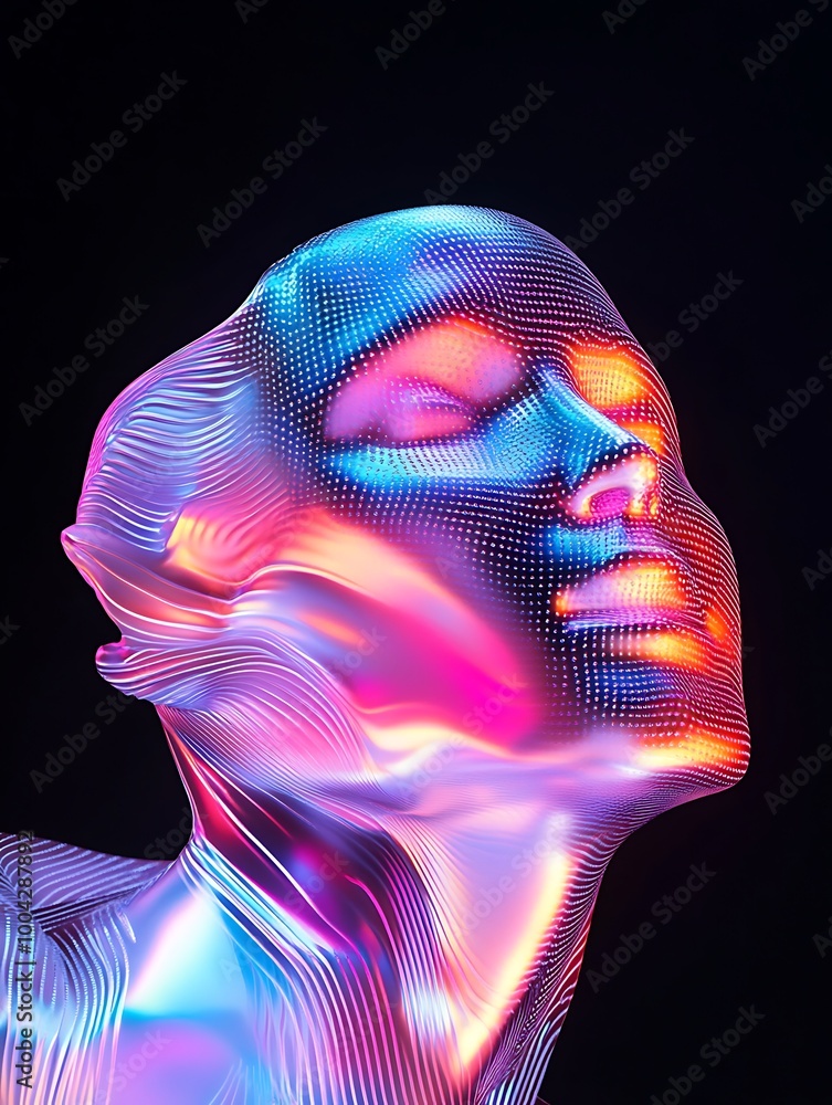 Aufkleber abstract representation of a woman's face with colorful light patterns on a black background. a mini