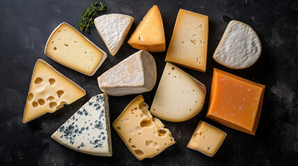 Assorted Cheese Variety on Dark Surface