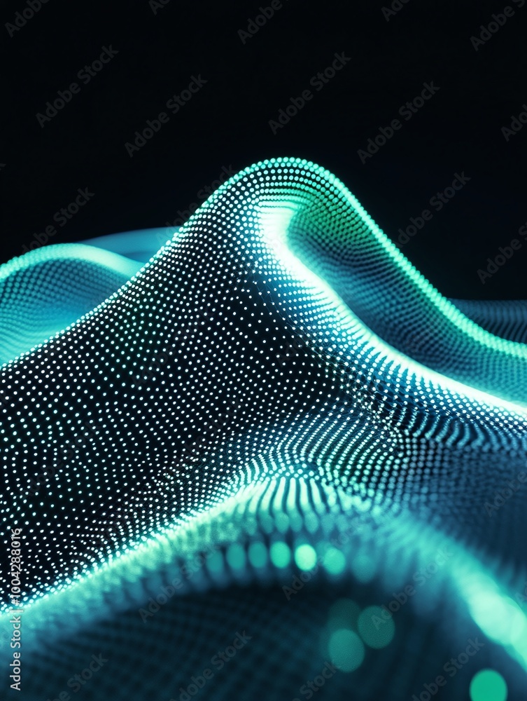 Aufkleber abstract representation of digital waves with glowing particles on a dark background. a minimalist p