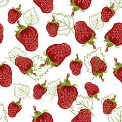 Seamless pattern with strawberry for packaging design and textile prints, vector hand drawn illustration.