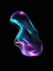 Abstract shape with vibrant blue and purple gradients on a black background, perfect for design projects. A minimalist poster in metallic and chrome gradient style.
