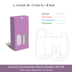 Auto lock Visuabale Box Dieline template, With 3D