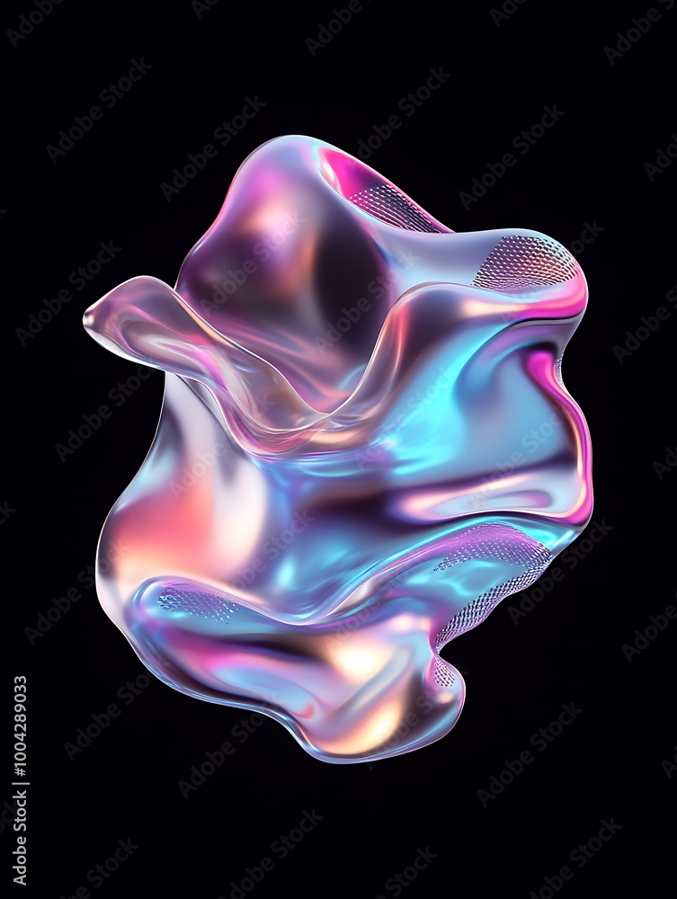 Poster abstract vibrant 3d shape with fluid colors on a black background, suitable for creative projects. a