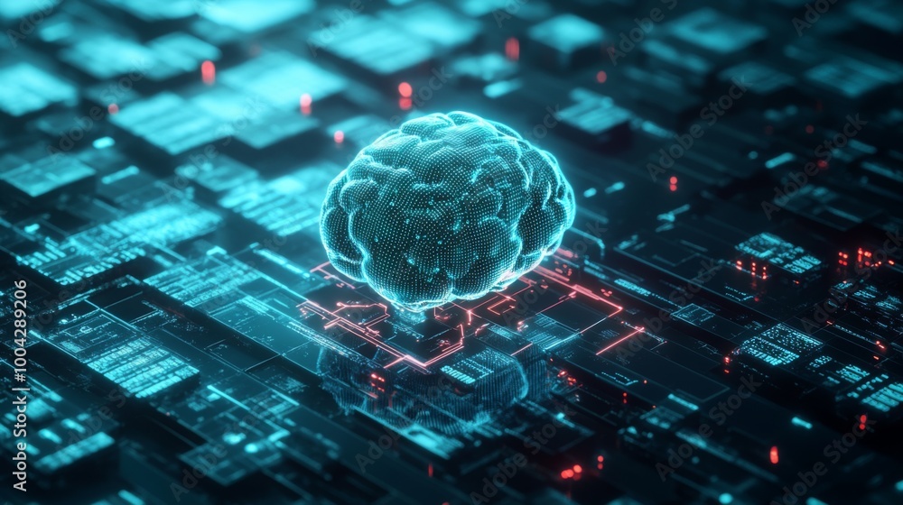 Leinwandbilder a digital representation of a brain over circuitry, symbolizing artificial intelligence and advanced