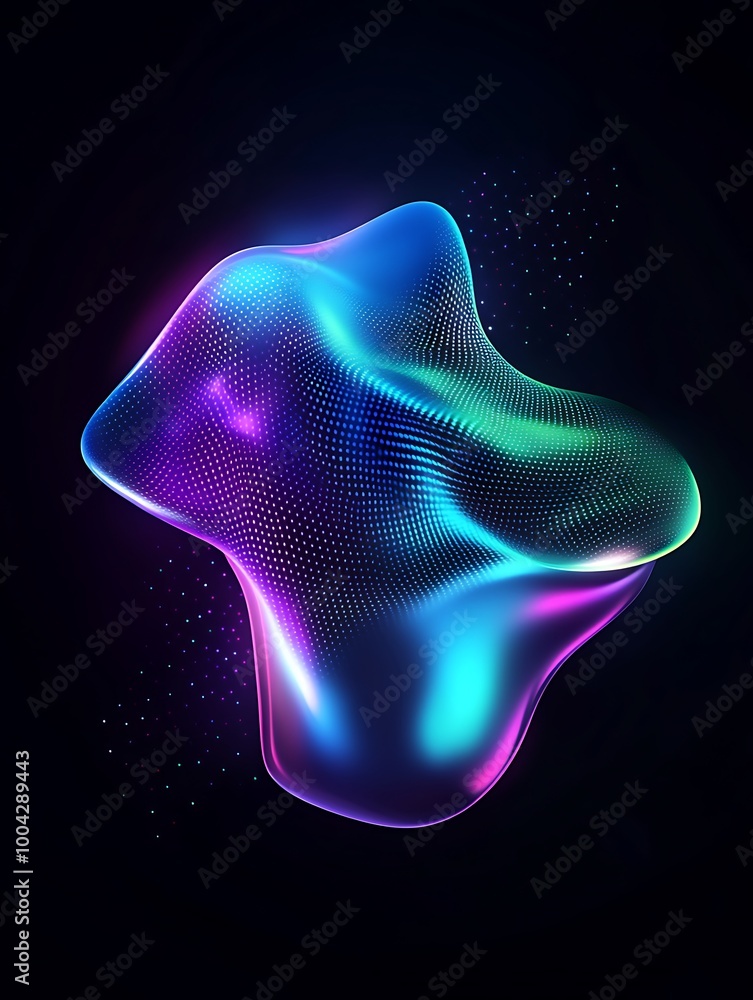 Poster abstract vibrant shape with smooth curves and glowing colors on a dark background. a minimalist post