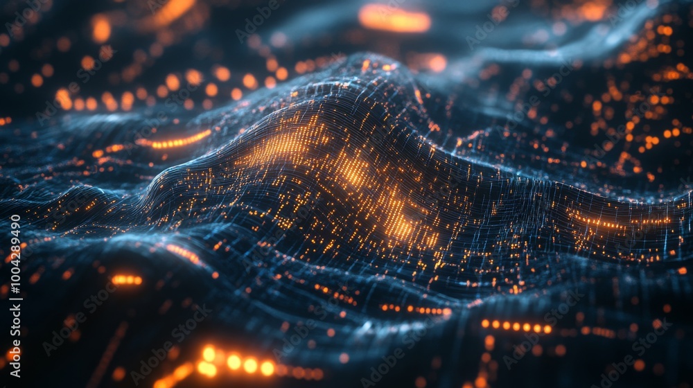 Leinwandbilder vibrant digital landscape featuring glowing lights and interconnected patterns, resembling a futuris