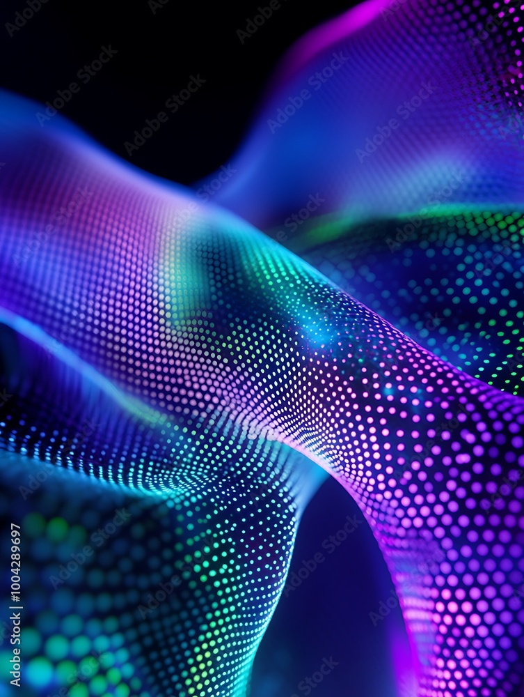 Aufkleber abstract vibrant wave pattern with colorful dots, creating a dynamic visual effect on a dark backgro