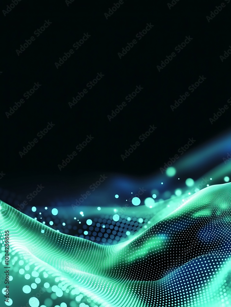 Poster abstract vibrant waves in green and blue, creating a modern digital background. a minimalist poster 