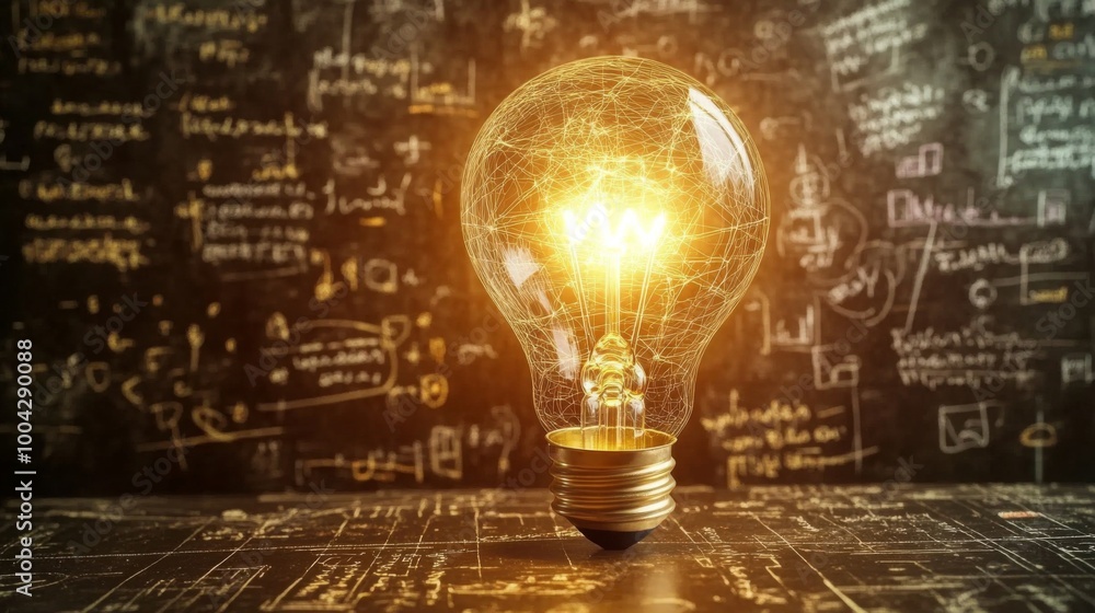 Aufkleber a glowing light bulb illuminates a chalkboard filled with mathematical equations and scientific form