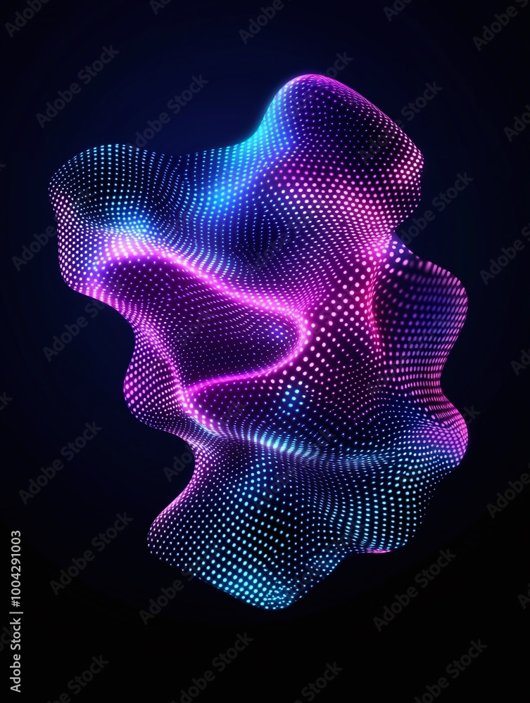 Poster abstract wave forms in vibrant colors, glowing against a dark background, perfect for modern design 