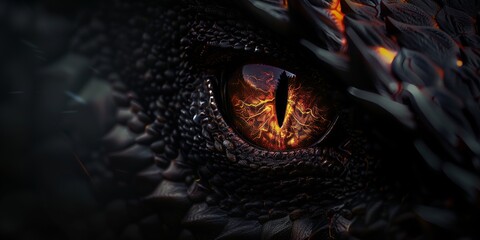 Abstract background with dragon eye and dark textured background, dramatic lighting, rich dark tones, minimalist style. © tynza
