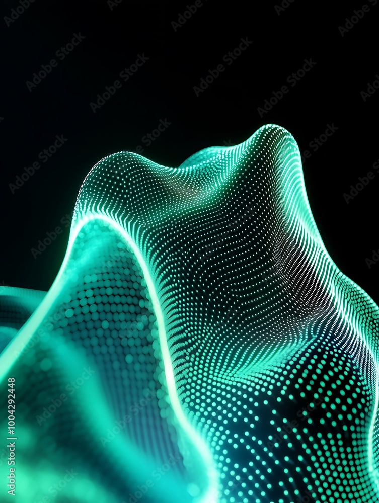 Poster abstract wave of light particles creating a mesmerizing pattern against a dark background. a minimal