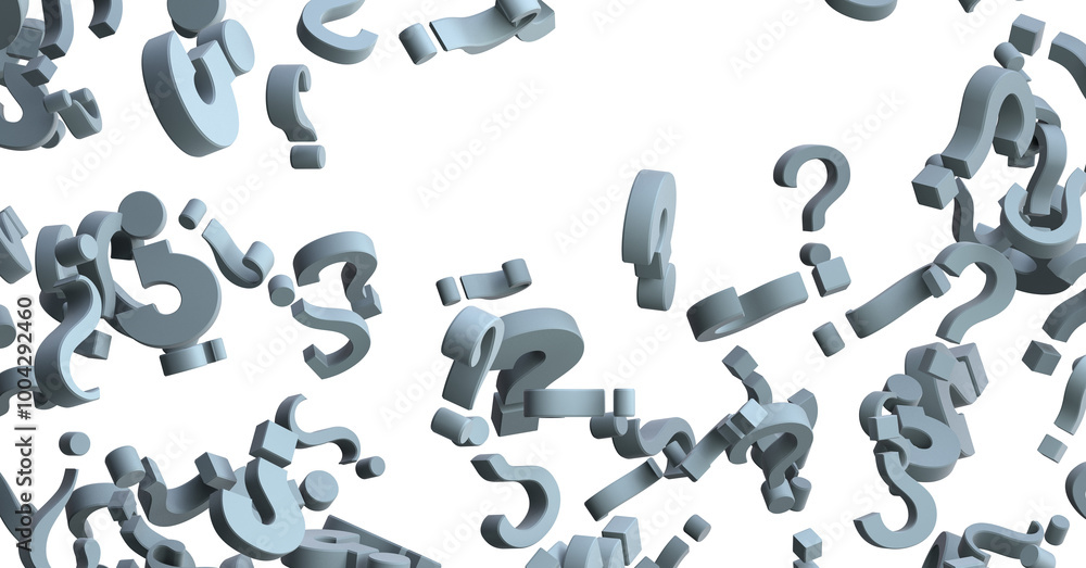 Poster infinite question marks on a plane, original three dimensional illustration.