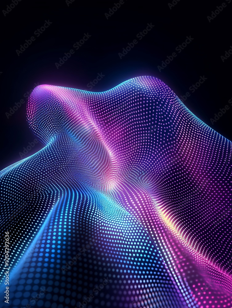 Poster abstract wave of vibrant colors creating a dynamic visual effect in a dark background. a minimalist 