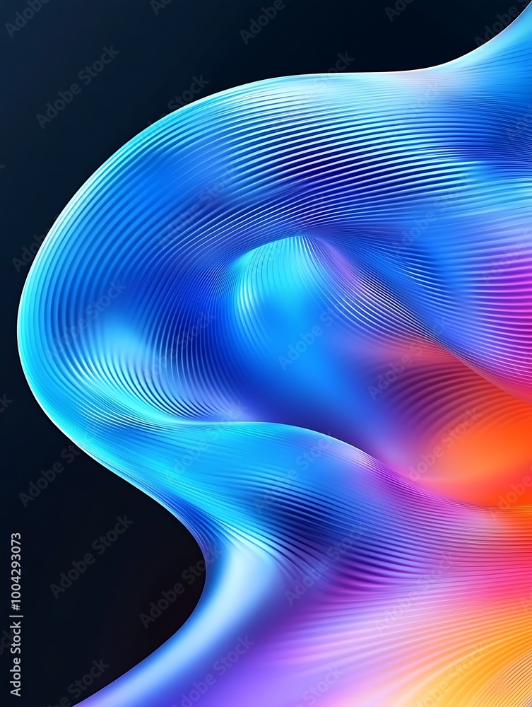 Poster abstract wave pattern in vibrant blue and orange hues with smooth curves on a dark background. a min