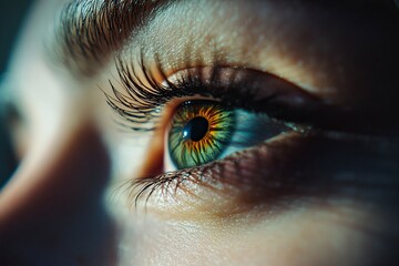 Macro Studio Expression Shot Of Woman's Eye With Close Up On Eyelashes And Pupil .generative ai
