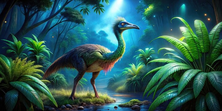Gastornis: Prehistoric Flightless Bird from the Paleogene Era in a Lush Green Habitat