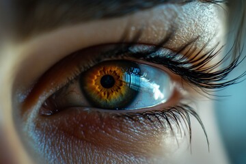 Fototapeta premium Macro Studio Expression Shot Of Woman's Eye With Close Up On Eyelashes And Pupil .generative ai