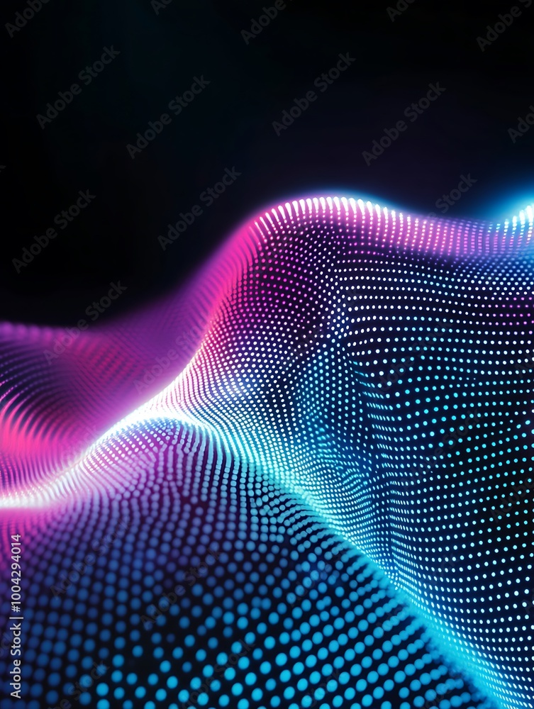 Poster abstract wave pattern with vibrant blue and pink dots, creating a dynamic and modern visual effect o