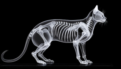 Fototapeta premium X-ray image of a full-length cat skeleton on a black background