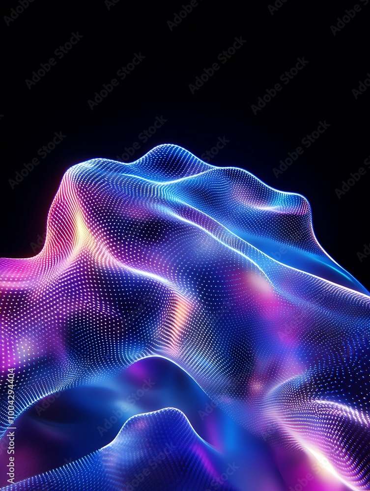 Poster abstract wave pattern with vibrant colors, creating a dynamic visual effect against a dark backgroun