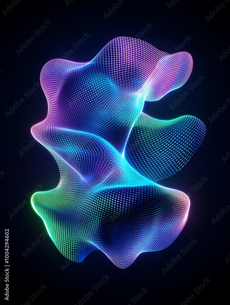 Poster abstract wave pattern with vivid colors, showcasing fluid motion and depth against a dark background