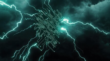 Fototapeta premium Abstract electric circuit square with lightning bolts.