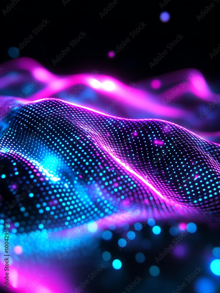 Aufkleber abstract wave patterns in vibrant neon colors with a digital feel, ideal for tech backgrounds. a min