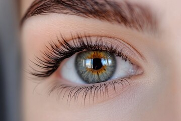 Obraz premium Macro Studio Expression Shot Of Woman's Eye With Close Up On Eyelashes And Pupil .generative ai