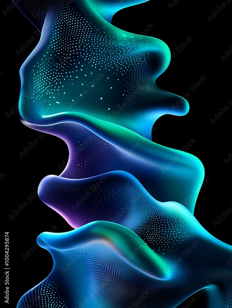 Poster abstract waves in vibrant colors, creating a fluid and dynamic visual effect against a dark backgrou