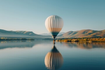 Obraz premium A white hot air balloon transportation landscape outdoors.