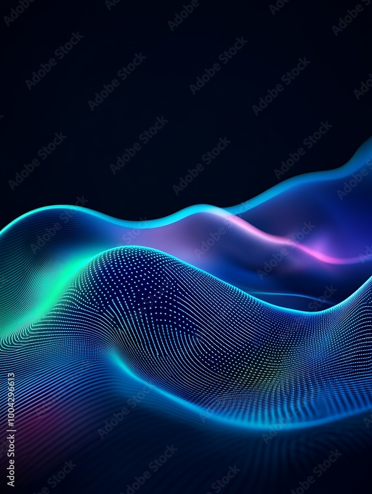 Poster abstract waves of vivid colors create a dynamic, flowing design against a dark background. a minimal