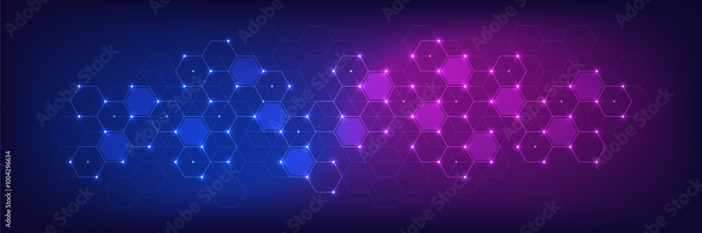 Poster Vector illustration of hexagons pattern. Geometric abstract background with simple hexagonal elements. Creative idea for medical, technology or science design