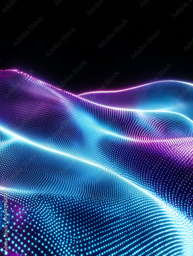Aufkleber abstract waves with glowing blue and purple lights on a dark background, creating a dynamic, futuris