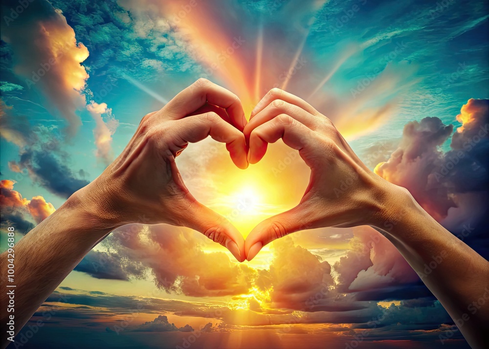 Poster hands forming a heart shape against a soft background representing love and connection concept