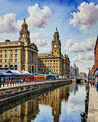 Obraz premium City Architecture. Oil painting. Printable pattern for wall decorations